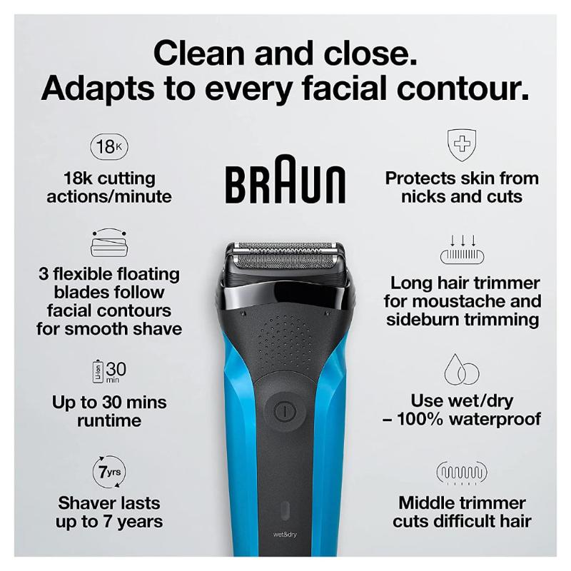 Braun 310s Black/Blue Electric Shaver