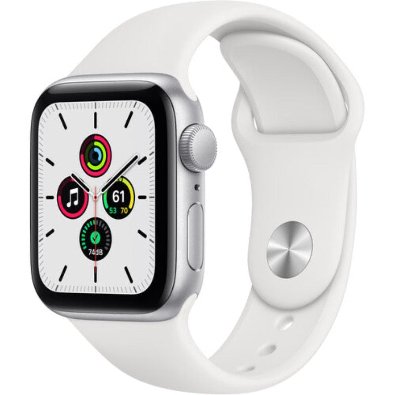 Apple Watch SE (GPS, 40mm, Silver Aluminum, White Sport Band)