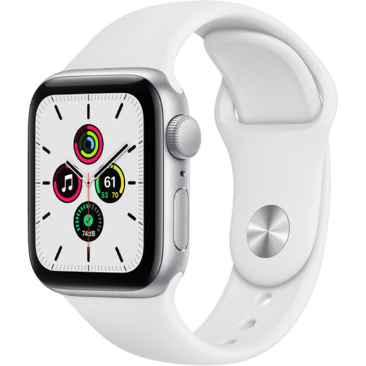 Apple Watch SE (GPS, 40mm, Silver Aluminum, White Sport Band)